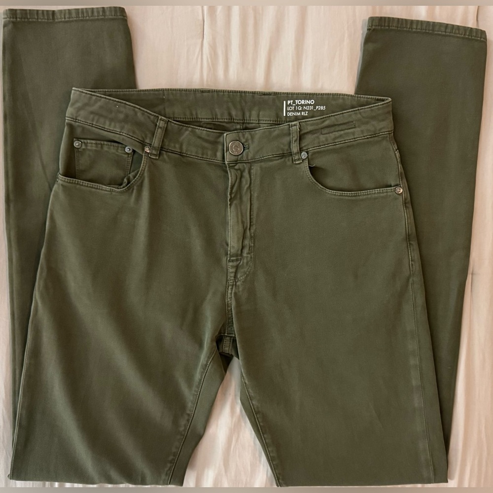 EUC⚡️ PT Torino Torino Denim RLZ Olive Slim Utility Trousers EU Made 35x35
